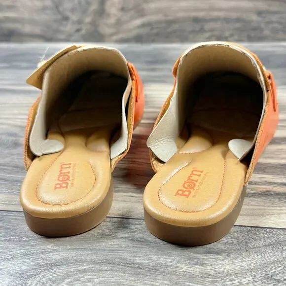 NIB Born Lareina 8M Leather Moc Toe Horsebit Slip On Mules Clog Orange - Picture 9 of 11